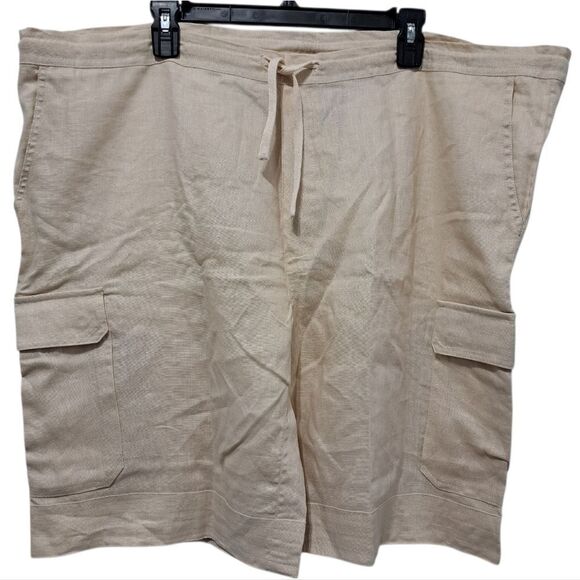 Island Importer Linen Boho Summer Drawstring Cargo Shorts XL Natural/Cream NWT - Picture 3 of 14